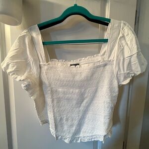 Torrid White Smocked Blouse with Puff Sleeves